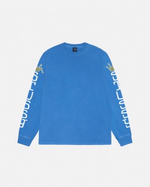 Stussy Jumbo LS Tee Pigment Dyed - Unisex Longsleeve Kék | HUXMI16691