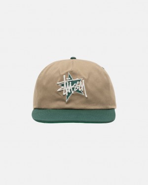 Stussy Mid-Depth Basic Star Strapback - Unisex Khaki | HUICD96031