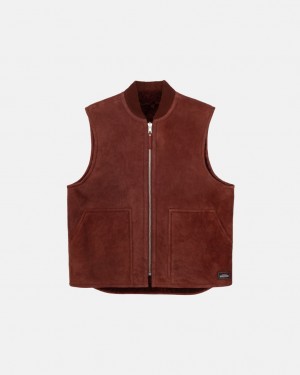 Stussy Reversible Shearling Workgear Vest - Unisex Jackets Bordó | GHUEC24574