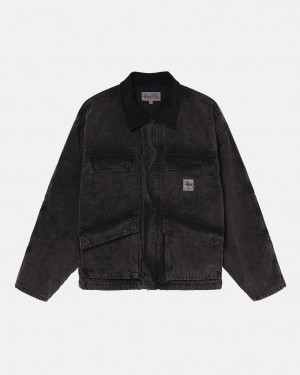 Stussy Shop Jacket Washed Vászon - Unisex Jackets Fekete | HUEGJ54192