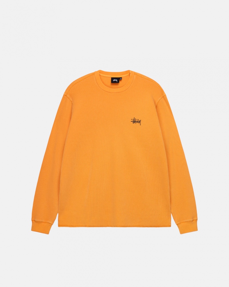 Stussy Basic Stock Ls Thermal - Mens Long Sleeve Knit Sárgabarack | HUJVR11899