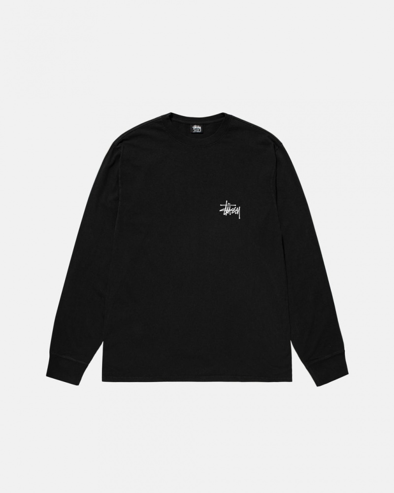 Stussy Basic Stussy LS Tee Pigment Dyed - Unisex Longsleeve Fekete | HUZPD12859