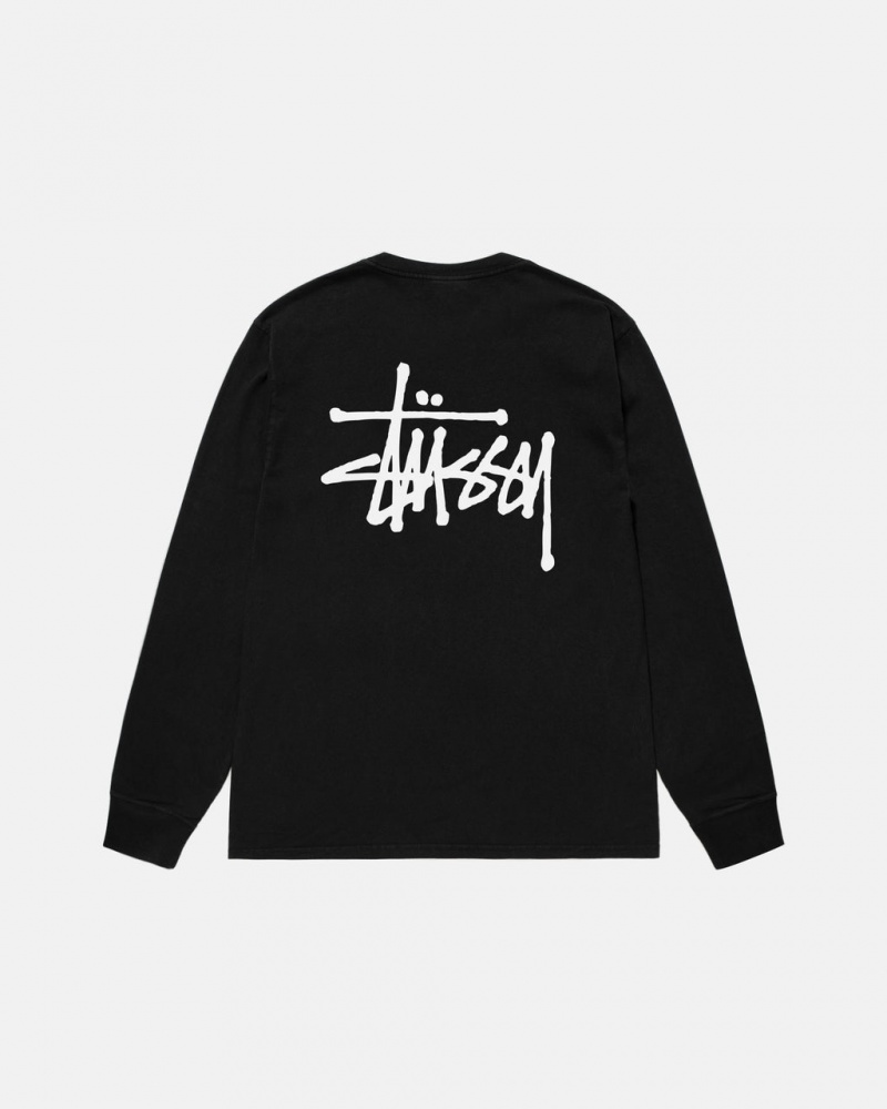 Stussy Basic Stussy LS Tee Pigment Dyed - Unisex Longsleeve Fekete | HUZPD12859