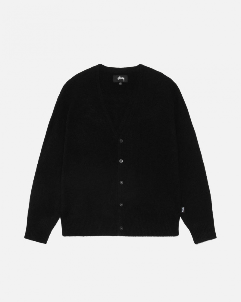 Stussy Brushed Cardigan - Unisex Sweaters Fekete | BHUSD69318