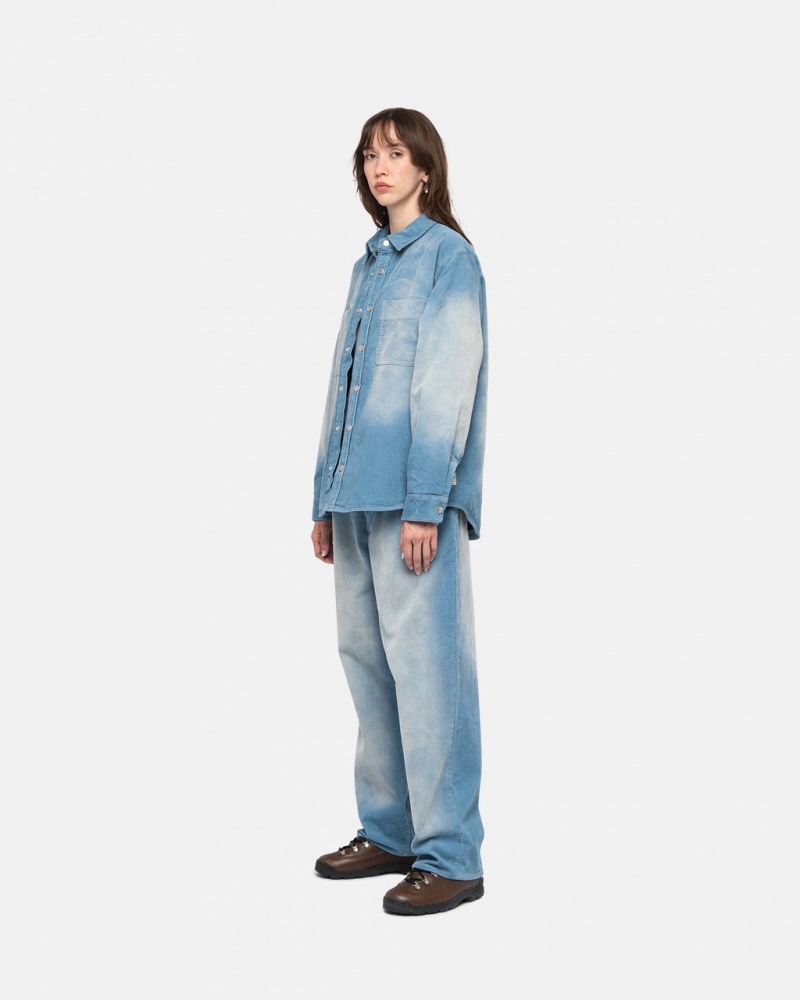 Stussy Faded Cord Overshirt - Unisex Tops Kék | FHUHY51169