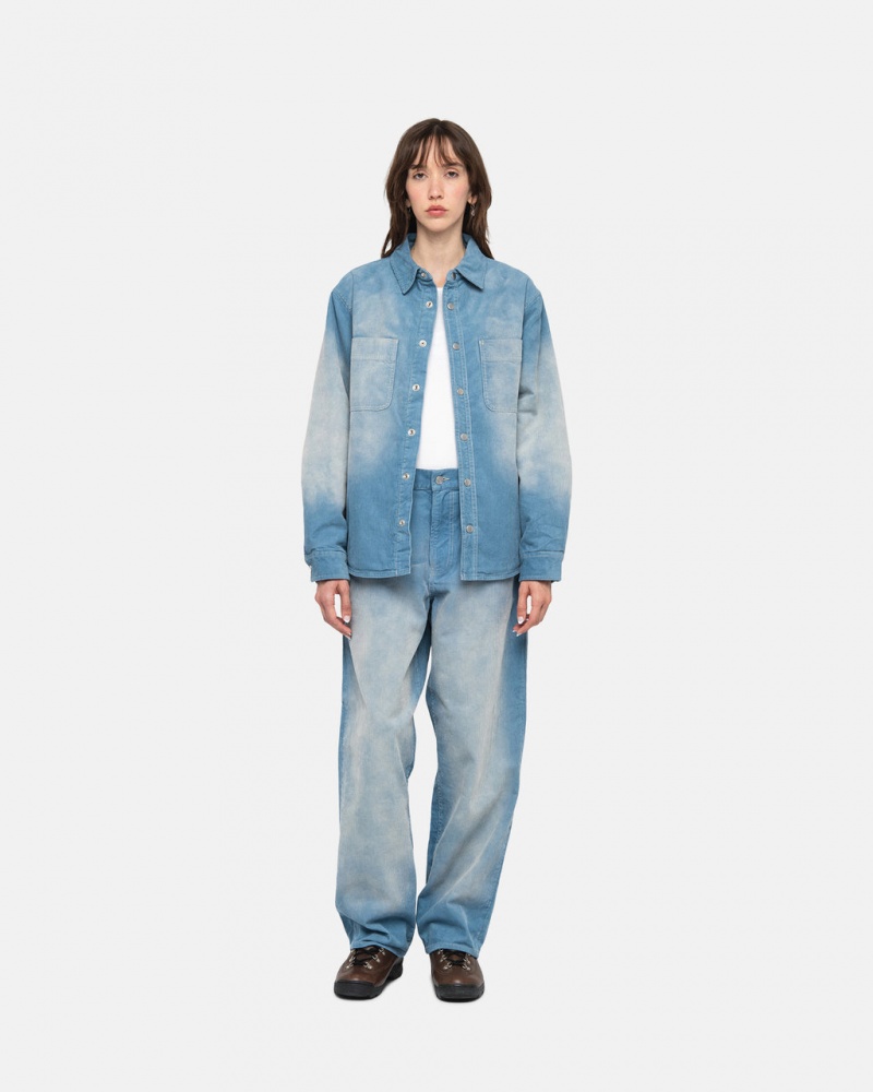 Stussy Faded Cord Overshirt - Unisex Tops Kék | FHUHY51169