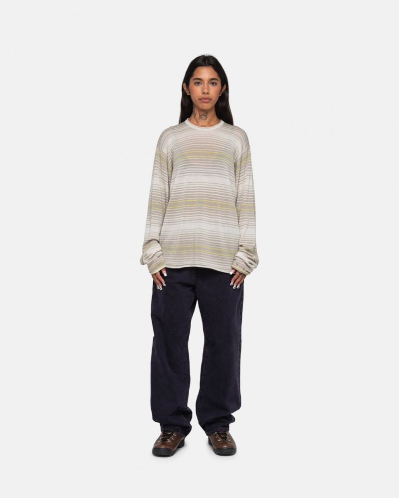 Stussy Horizontal Stripe Pulóver - Unisex Sweaters Bézs | HUEGJ88380
