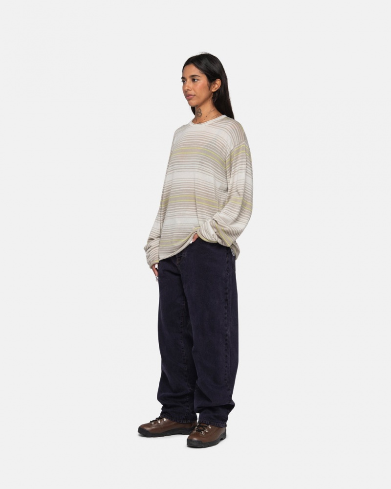 Stussy Horizontal Stripe Pulóver - Unisex Sweaters Bézs | HUEGJ88380
