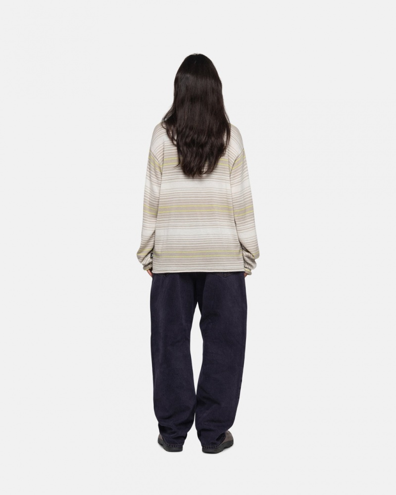 Stussy Horizontal Stripe Pulóver - Unisex Sweaters Bézs | HUEGJ88380