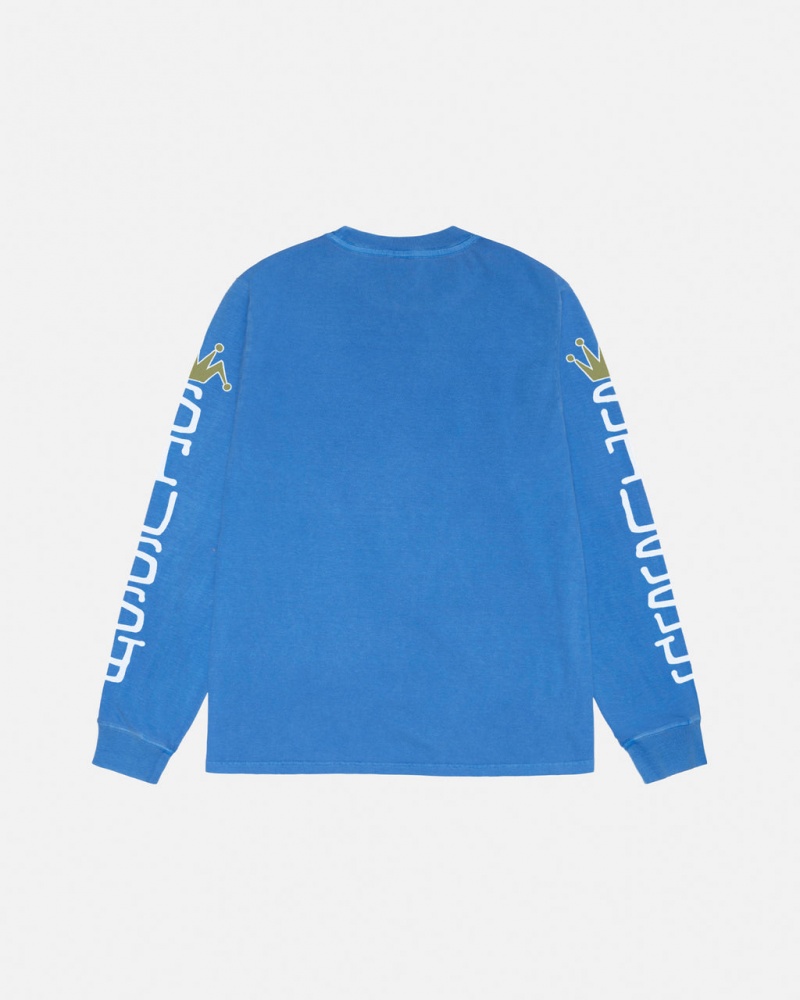 Stussy Jumbo LS Tee Pigment Dyed - Unisex Longsleeve Kék | HUXMI16691