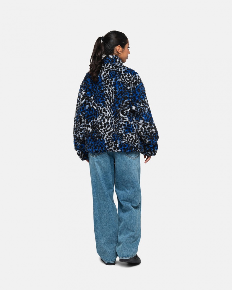 Stussy Sherpa Reversible Jacket - Unisex Jackets Kék Leopárd | AHUDF42696
