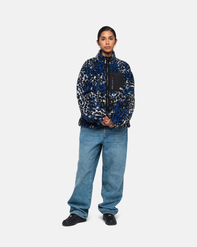 Stussy Sherpa Reversible Jacket - Unisex Jackets Kék Leopárd | AHUDF42696