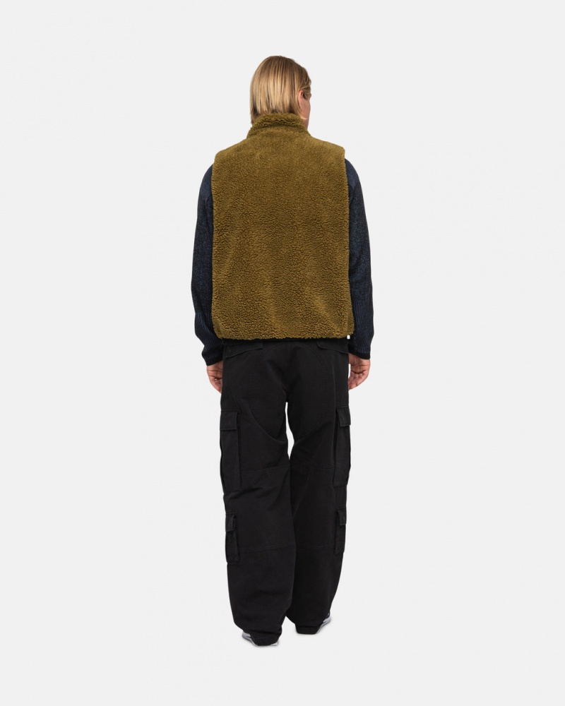 Stussy Sherpa Reversible Vest - Unisex Jackets Olivazöld | QHUWA29321