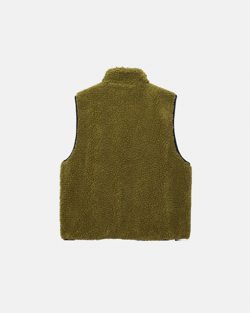 Stussy Sherpa Reversible Vest - Unisex Jackets Olivazöld | QHUWA29321
