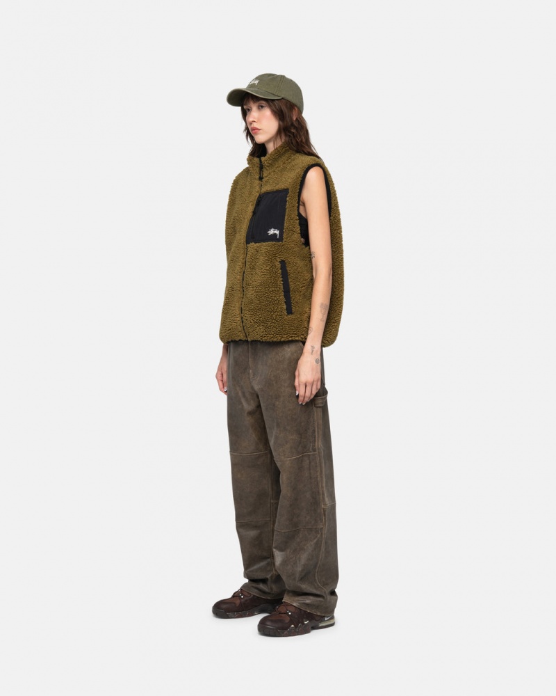 Stussy Sherpa Reversible Vest - Unisex Jackets Olivazöld | QHUWA29321