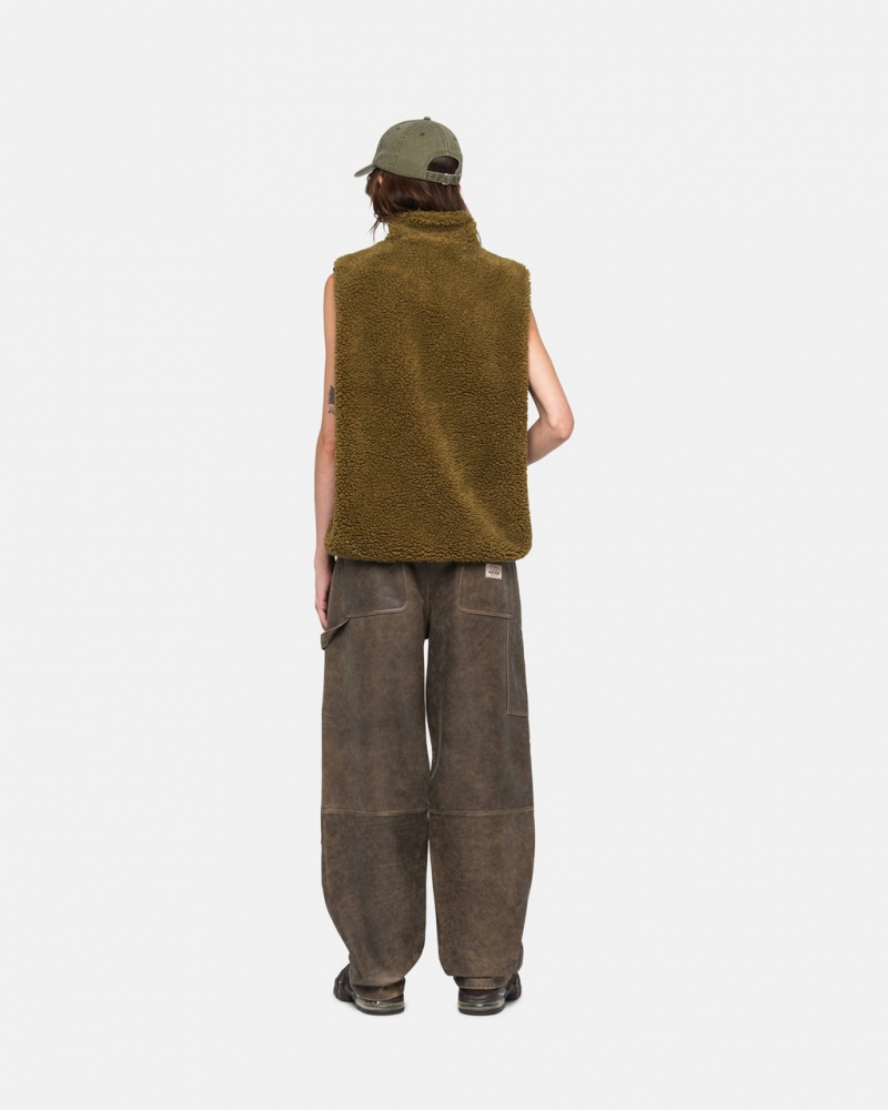 Stussy Sherpa Reversible Vest - Unisex Jackets Olivazöld | QHUWA29321