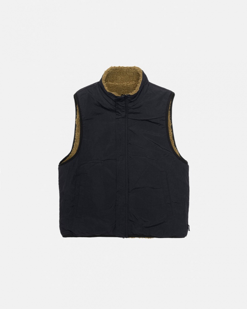 Stussy Sherpa Reversible Vest - Unisex Jackets Olivazöld | QHUWA29321
