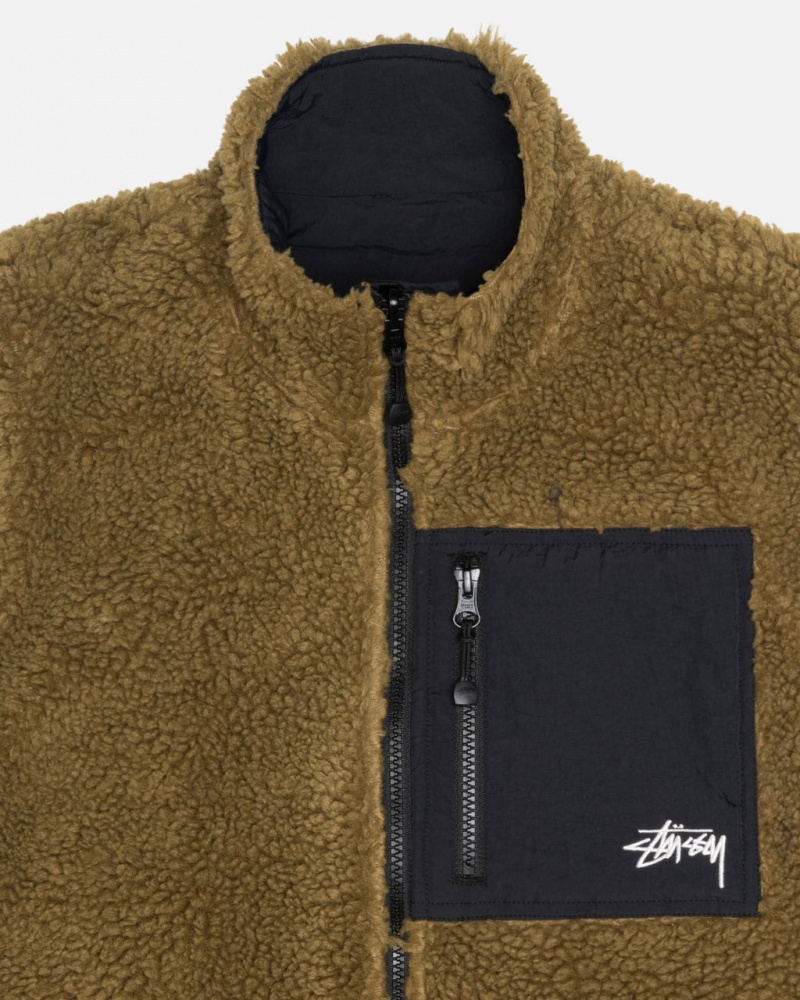 Stussy Sherpa Reversible Vest - Unisex Jackets Olivazöld | QHUWA29321