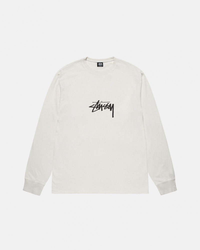 Stussy Small Stock LS Tee Pigment Dyed - Unisex Longsleeve Bézs | YHUVQ76830