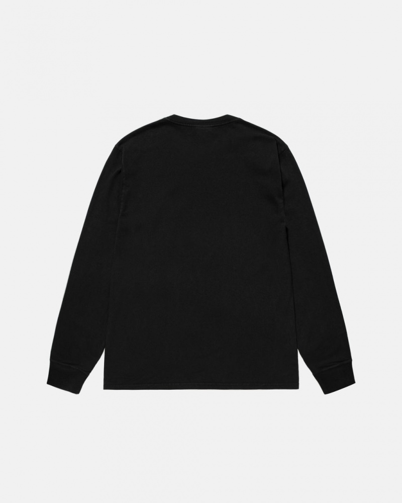 Stussy Small Stock LS Tee Pigment Dyed - Unisex Longsleeve Fekete | HUDYB24009