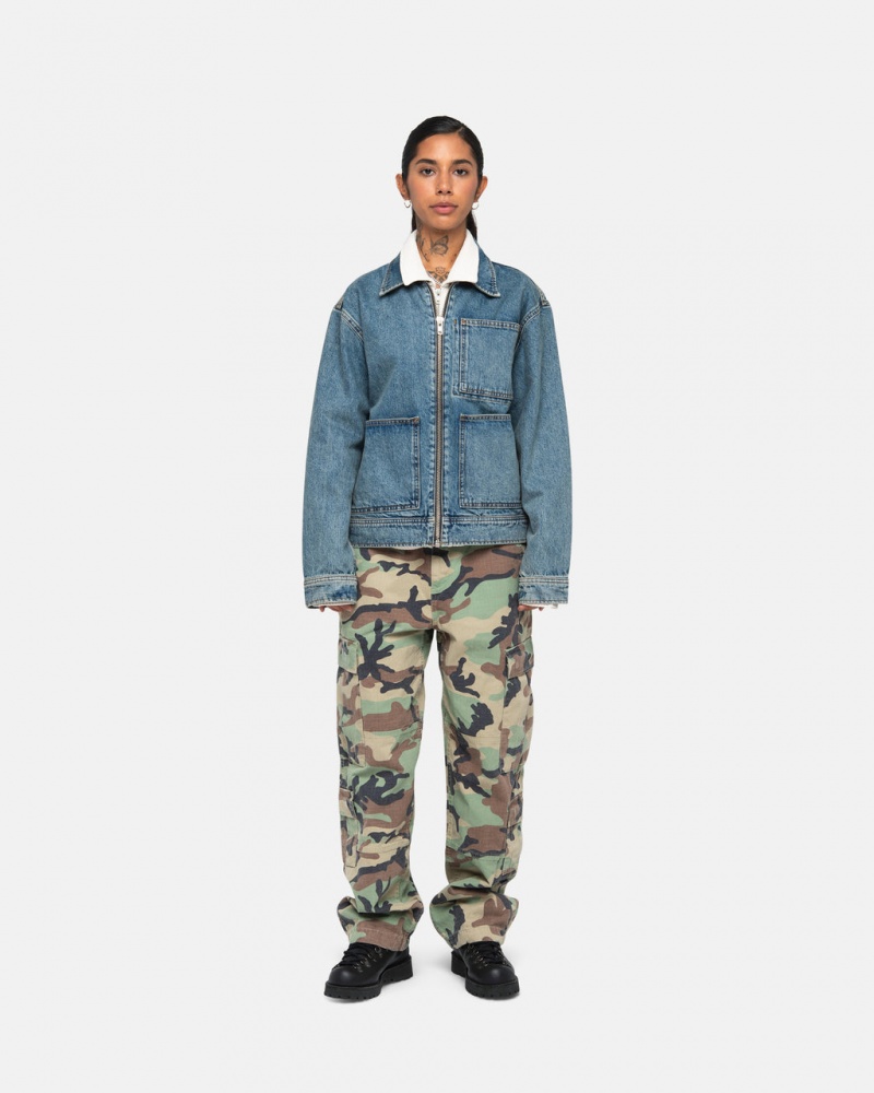 Stussy Zip Munka Jacket Denim - Unisex Jackets Outerwear Kék | PHUER76144