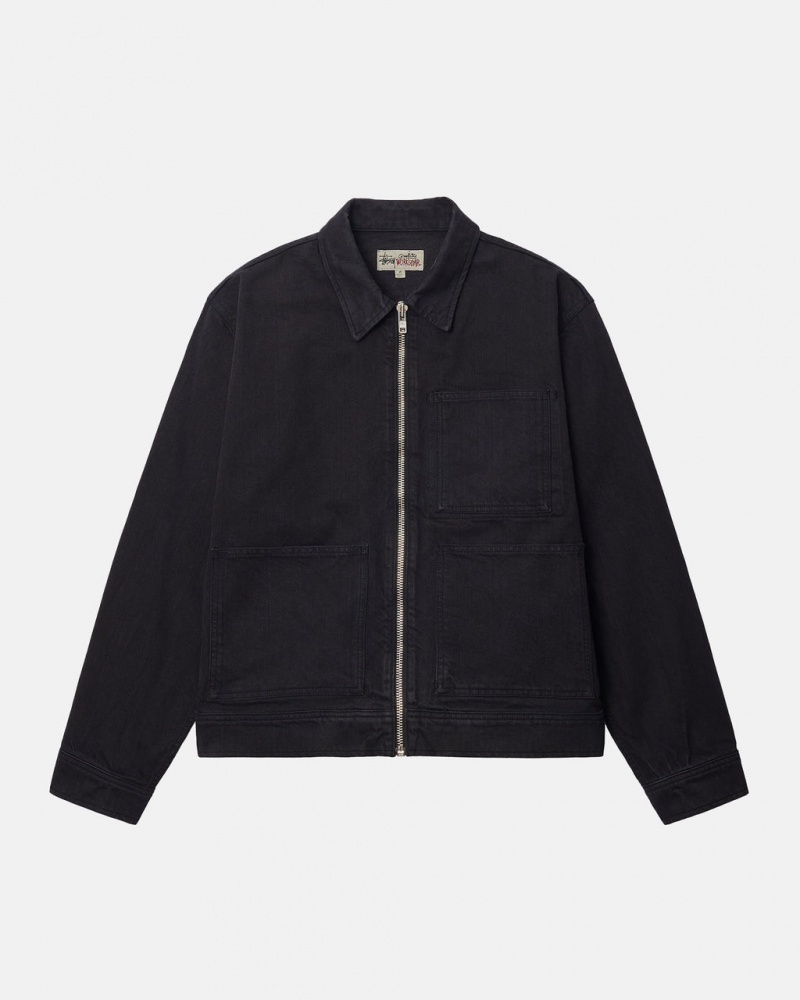 Stussy Zip Munka Jacket Overdyed - Unisex Jackets Outerwear Fekete | HUDFL21672